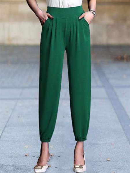 

Plain Casual Pockets Pants, Green, Pants
