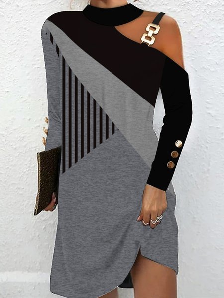 

Others Knitted Loose Casual Dress With No Belt, Gray, Dresses
