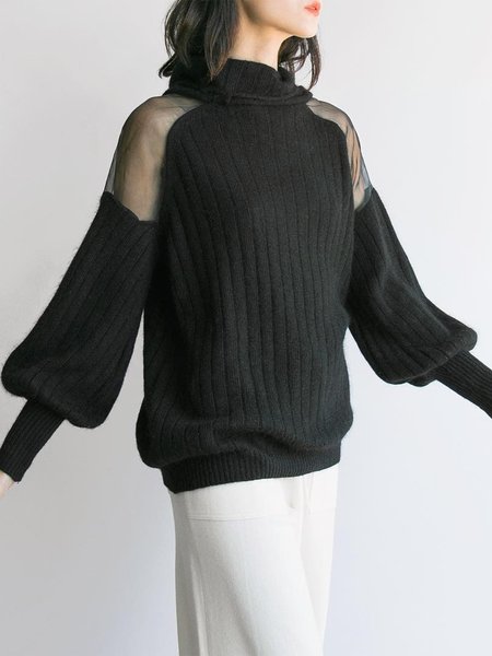 

Regular Fit Half Turtleneck Elegant Plain Sweater, Black, Pullovers