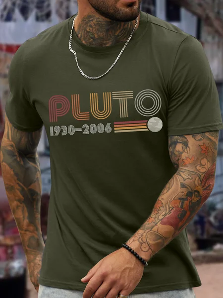 

Men's PLUTO Casual Cotton Crew Neck Text Letters T-Shirt, Green, T-shirts