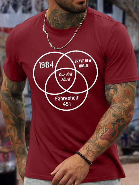 

Men's Funny Saying You Are Here Cotton Casual Loose T-Shirt, Red, T-shirts