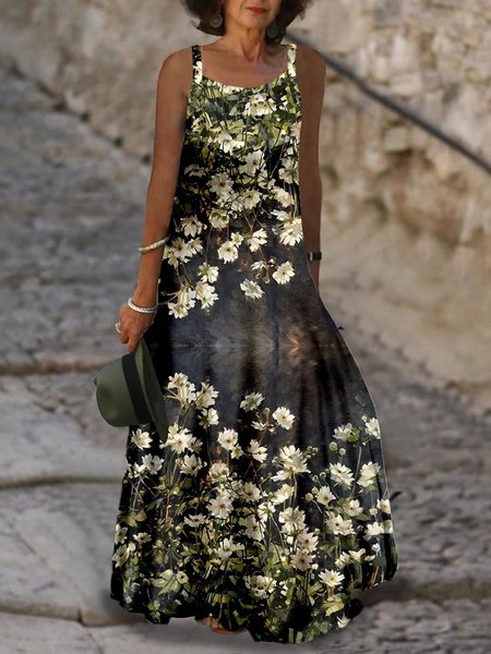 

Casual Floral V Neck Dress With No, Gray, Dresses
