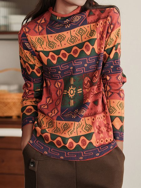 

Loose Long Sleeve Geometric Casual Sweater, As picture, Pullovers