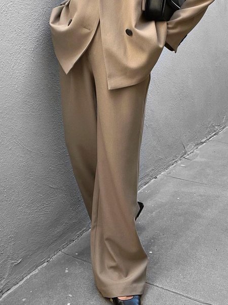

Urban Plain High Waist Fashion Wide leg Pants, Khaki, Pants