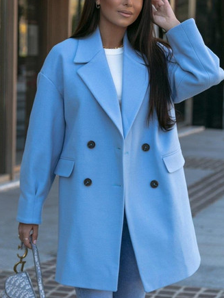 

Plain Shawl Collar Simple Coat, Light blue, Trench Coats