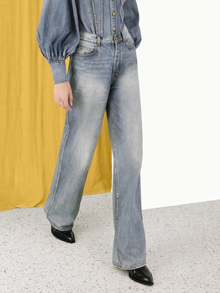 

Urban Plain Denim Loose Long Jeans Straight pants, As picture, Jeans