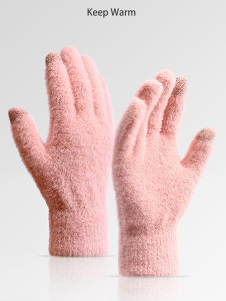 

Solid Color Imitation Mink Fur Warm Plus Fleece Touch Screen Gloves, Pink, Women Gloves