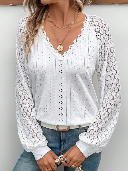 

Casual Plain Loose V Neck Shirt, White, Shirts & Blouses