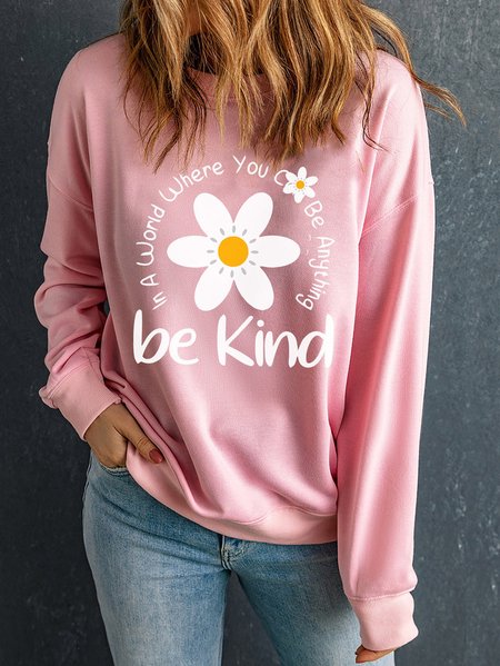

Be Kind Crew Neck Casual Loose Sweatshirt, Pink, Sweatshirts & Hoodies