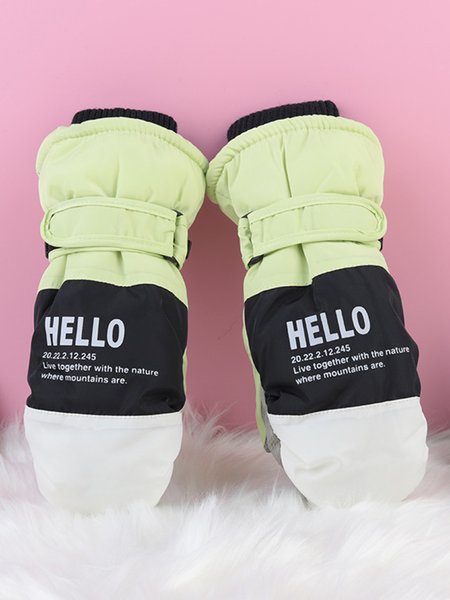 

Waterproof Fabric Thickened Warm and Windproof Contrasting Color Splicing Ski Gloves, Green, Women Gloves