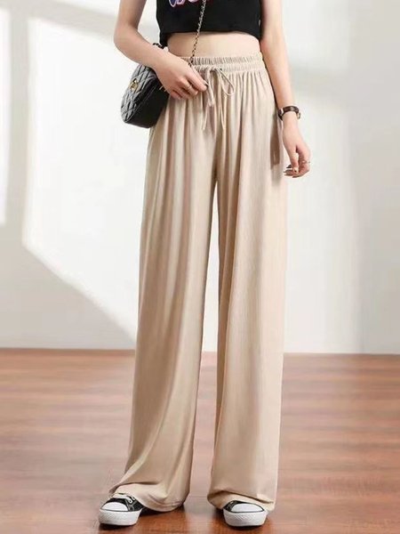 

Casual Plain Regular Fit Pants, Apricot, Pants