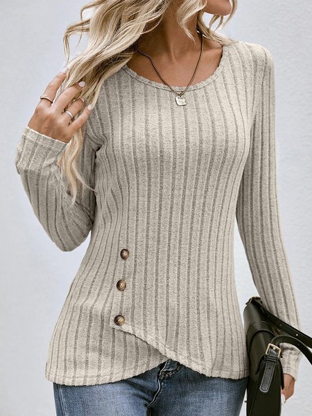 

Casual Plain Crew Neck T-Shirt, Apricot, T-Shirts