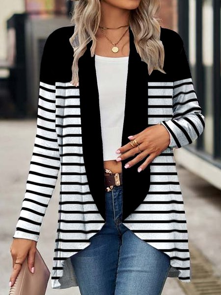 

Wrap Casual Striped Loose Kimono, Black-white, Cardigans