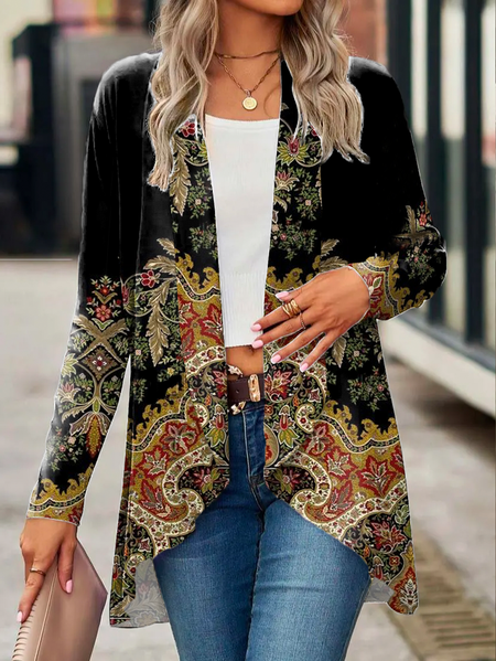 

Casual Ethnic Print Kimono, Black, Cardigans