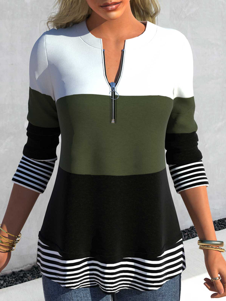 

Casual Crew Neck Zipper Shirt, Green, Shirts & Blouses