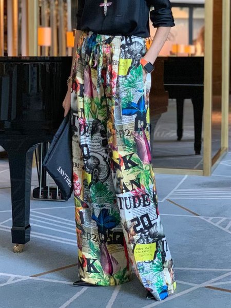 

Letter Pattern Loose Urban Pants, Multicolor, Pants