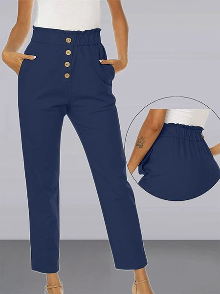 

Plain Casual Loose Buttoned Pants, Dark blue, Pants