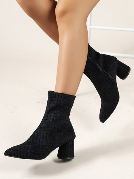 

Barbie Pink Terry Cloth Striped Embossed Chunky Heel Pointed Fashion Ankle Boots, Black, Boots