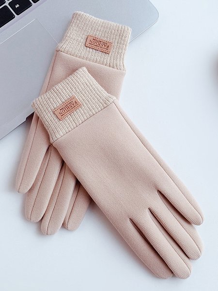 

Solid Color Knit Stitching Suede Warm Windproof Women's Gloves, Beige, Women Gloves