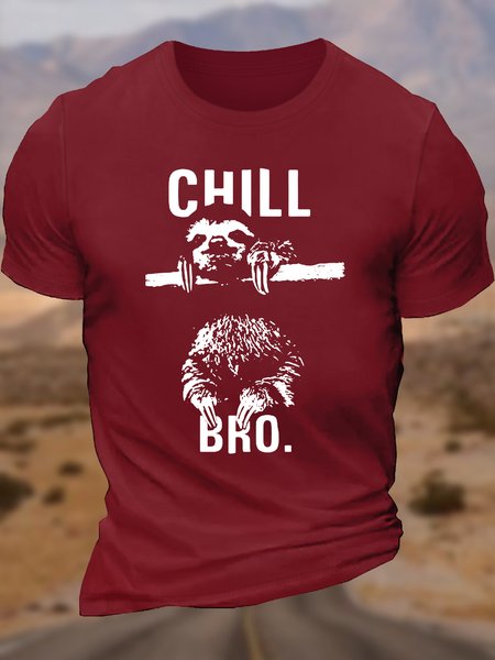 

Men's Crew Neck Cotton Funny Sloth Chill Bro Natural Born Chiller Casual T-Shirt, Red, T-shirts