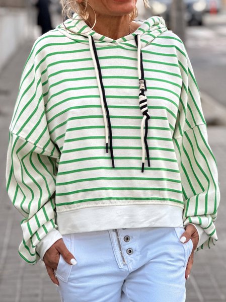 

Casual Hoodie Striped Hoodie Drawstring, Green, Hoodies & Sweatshirts