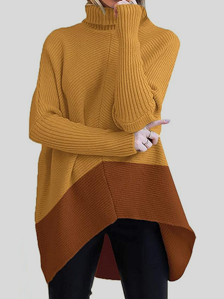 

Loose Micro-Elasticity Urban Color Block Long Sleeve Sweater, As picture, Pullovers