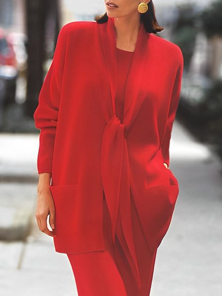 

Elegant Long Sleeve Plain Loose Cardigan, Red, Cardigans
