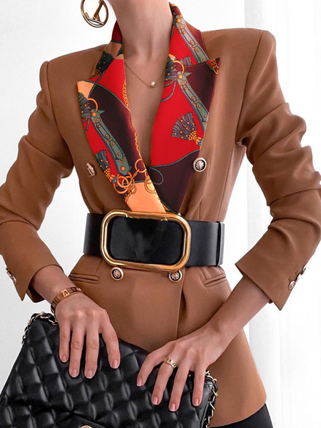 

Lapel Collar Urban Color Block Long Sleeve Loose Blazer, Khaki, Blazers