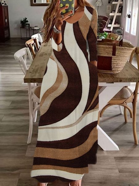 

Casual Abstract Crew Neck Dress, Brown, Dresses