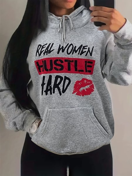 

Women's Street Casual Lettering Lip Print Stretch Hoodie, Gray, Sweatshirts & Hoodies