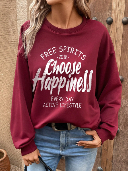 

Text Letters Casual Loose Crew Neck Sweatshirt, Wine red, Sweatshirts & Hoodies