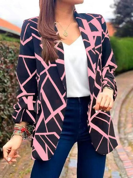 

Lapel Collar Long Sleeve Geometric Regular Loose Blazer For Women, Pink, Blazers