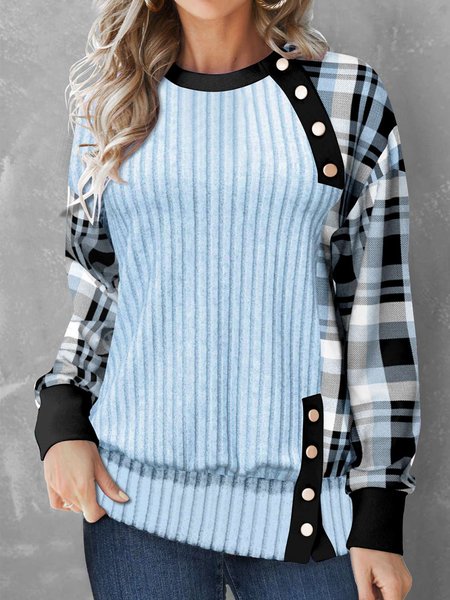

Casual Crew Neck Plaid Sweatshirt, Blue, Sweatshirts & Hoodies