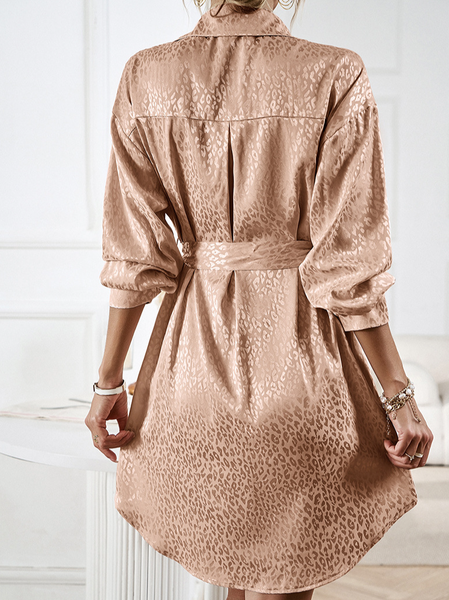 

Women Plain Shirt Collar Long Sleeve Comfy Casual Midi Dress, Brown, Dresses