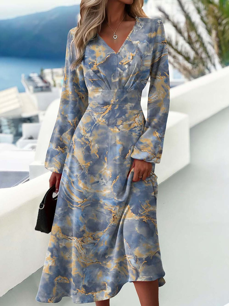 

Regular Fit V Neck Ombre Casual Dress, Blue, Dresses