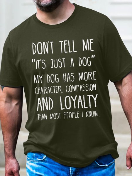 

Men's Casual Cotton Dog Lover Crew Neck Letters T-Shirt, Green, T-shirts