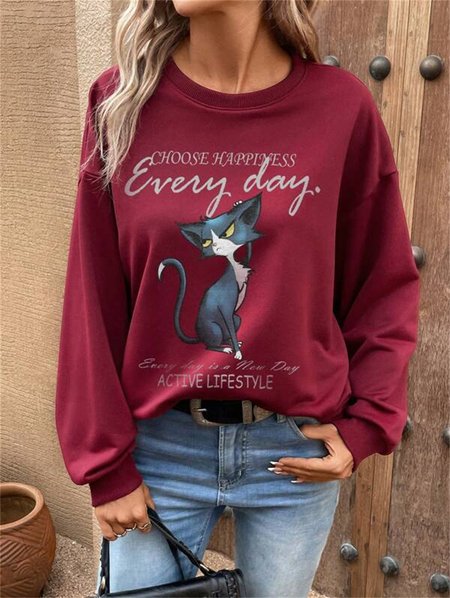 

Casual Loose Sweatshirt, Deep red, Sweatshirts & Hoodies