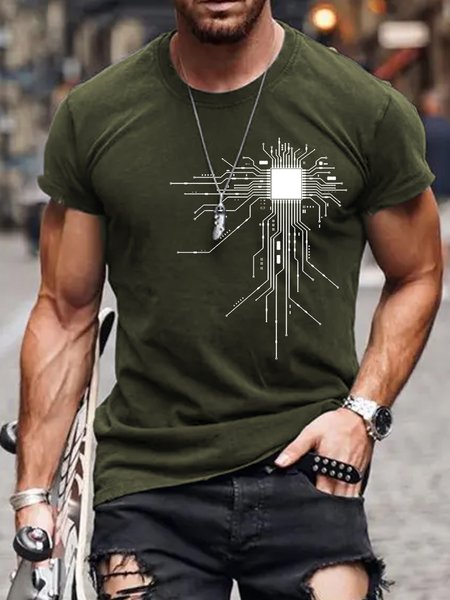 

Men's Crew Neck Cotton CPU Geek Casual T-Shirt, Green, T-shirts