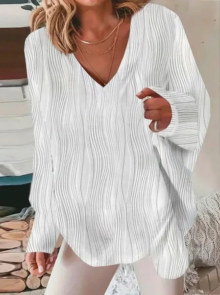 

Plain V Neck Casual Loose Shirt, White, Shirts & Blouses