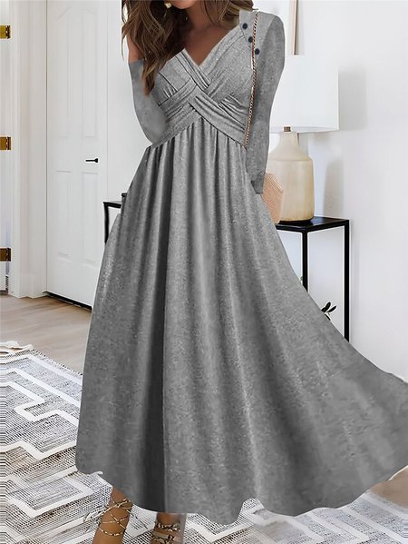 

Plain V Neck Casual Dress, Gray, Dresses