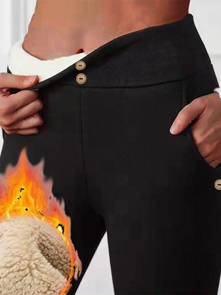 

Casual Fluff/Granular Fleece Fabric Regular Fit Pants, Black, Pants