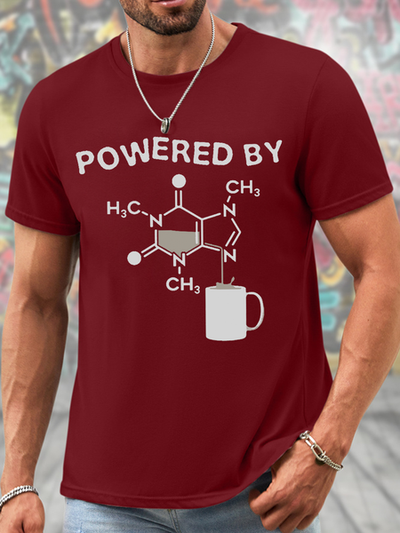 

Men's Powered By Caffeine Casual Cotton Loose Text Letters T-Shirt, Red, T-shirts