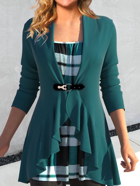 

Mock Two-Piece Casual Regular Fit Plaid Shirt, Green, Shirts & Blouses