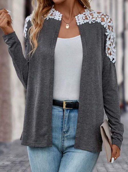 

Lace Others Knitted Casual Kimono, Gray, Cardigans