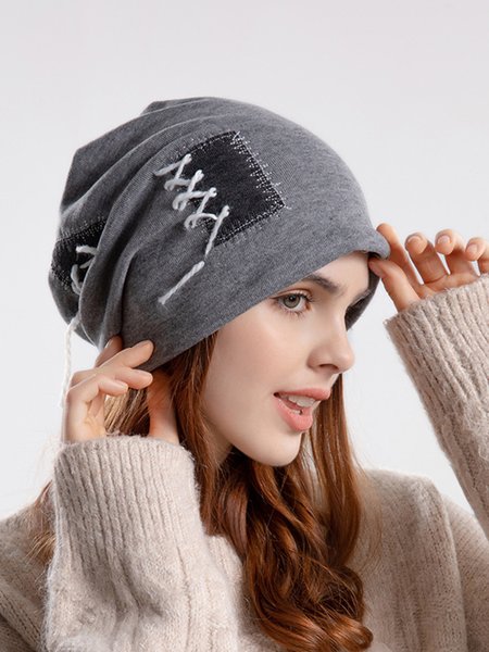 

Casual Patch High-Elastic Turban hat, Black-grey, Women Hats