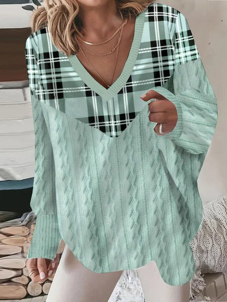 

Plaid V Neck Casual Sweatshirt, Green, Sweatshirts & Hoodies