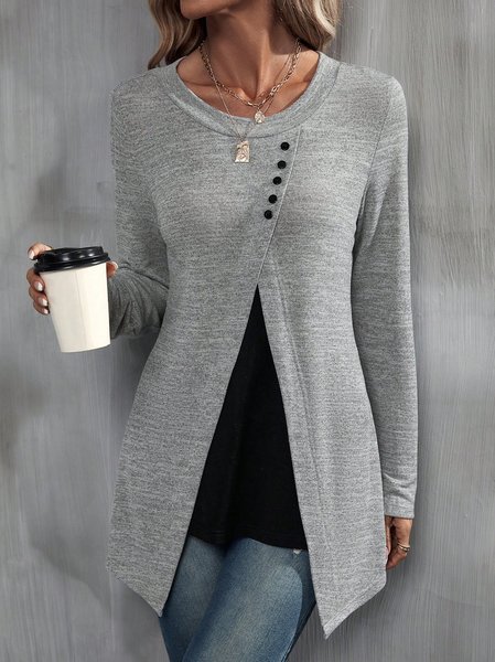 

Crew Neck Casual Knitted Shirt, Gray, Shirts & Blouses