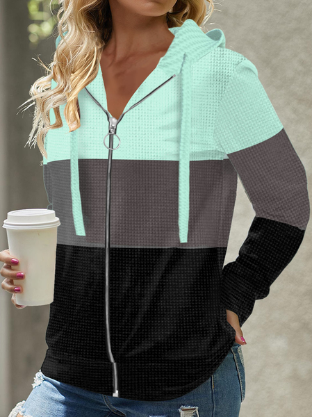 

Casual Zipper Multicolor Block Hoodie, Green, Sweatshirts & Hoodies