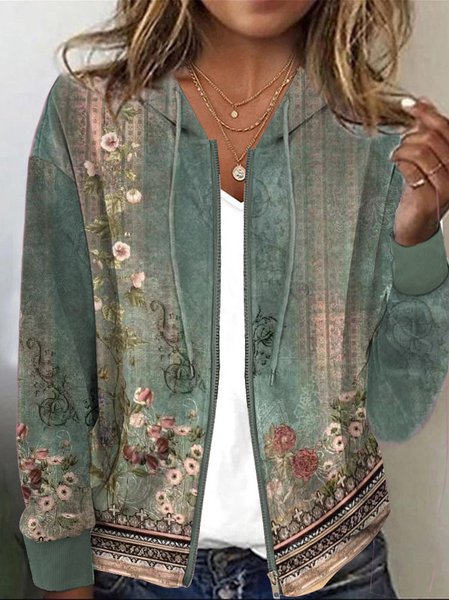

Ethnic Hoodie Casual Jacket, Green, Jackets& Coats