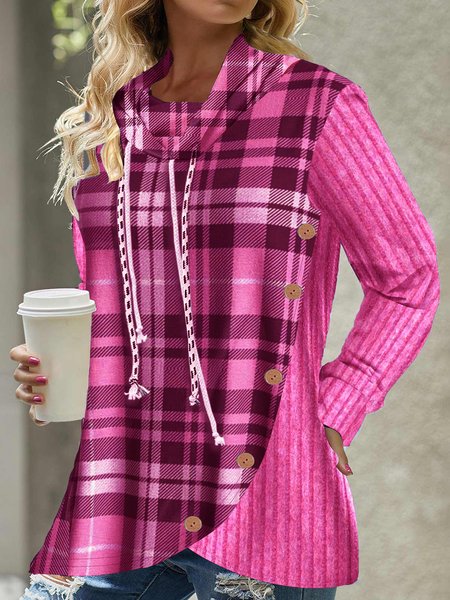 

Loose Plaid Casual Sweatshirt, Rose, Hoodies & Sweatshirts